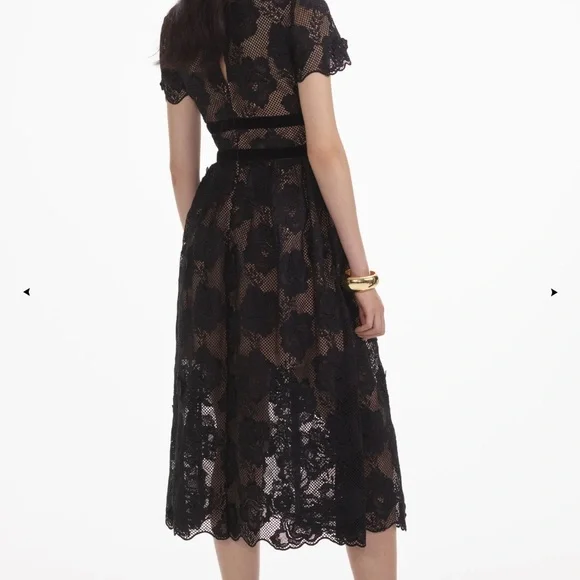 Self Portrait Black Lace Velvet Bow Midi Dress Self Portrait Black Lace Velvet Bow Midi Dress